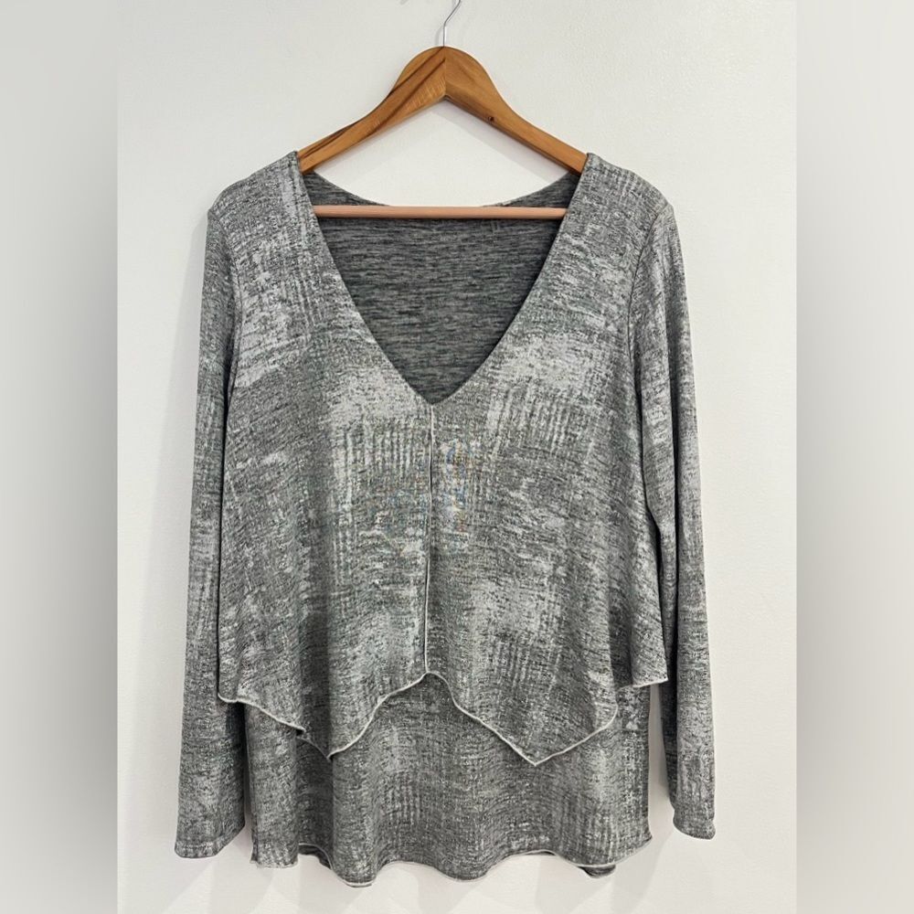 Soft Surroundings Silver Metallic Layered Long Sleeve Blouse Size Medium